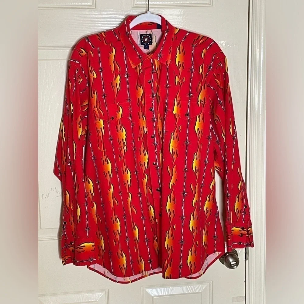 VTG PANHANDLE SLIM Brooks & Dunn Flames Barbed Wire guy fieri Western Shirt L‍﻿﻿ - Picture 9 of 9
